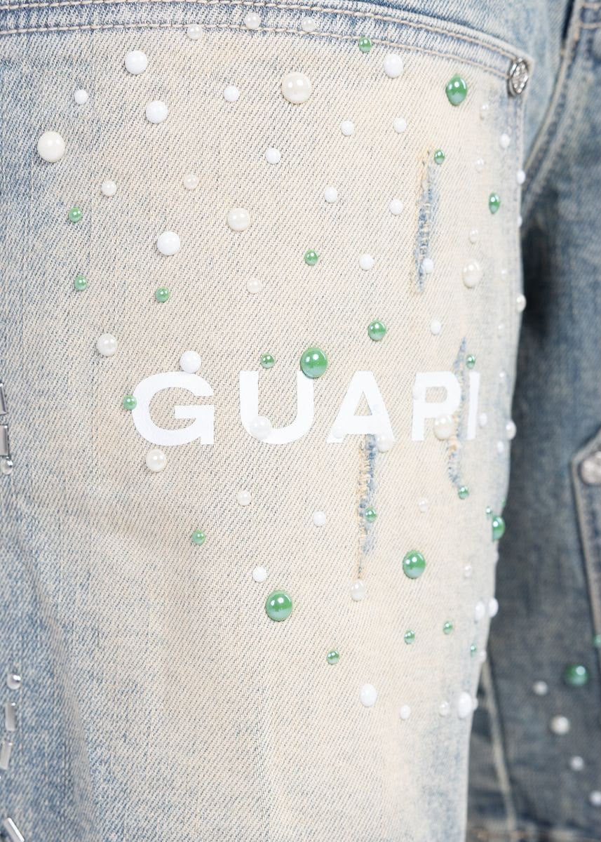 GUAPI EMERALD SPIDER DENIM SHORTS