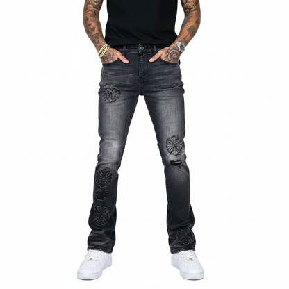VICIOUS JEANS PREMIUM FLARED DENIM WITH ARTWORK ALL OVER