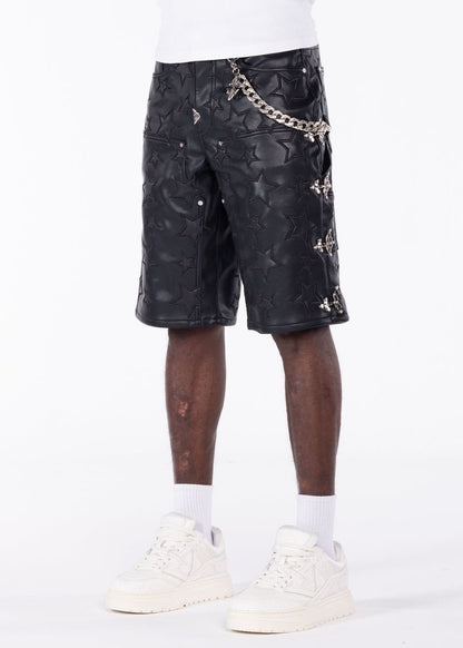GUAPI LEATHER SHORTS OBSIDIAN BLACK STARS
