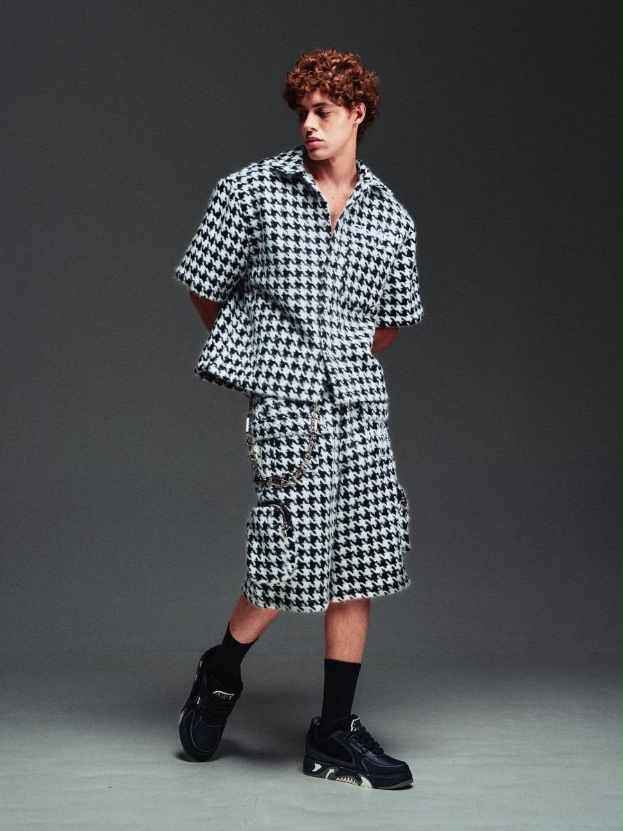 GUAPI White Houndstooth Furry Shirt