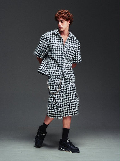 GUAPI White Houndstooth Furry Shirt