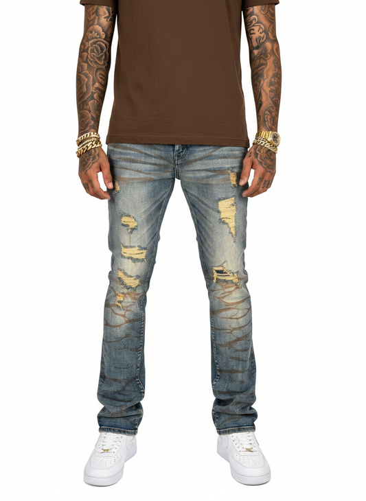 VICIOUS JEANS RIP & REPAIR PREMIUM WASH FLARE DENIM