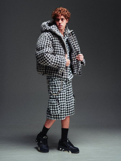 GUAPI White Houndstooth Furry Shorts