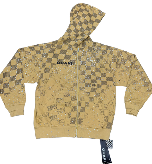 GUAPI TAN CHECKERBOARD ZIP HOODIE