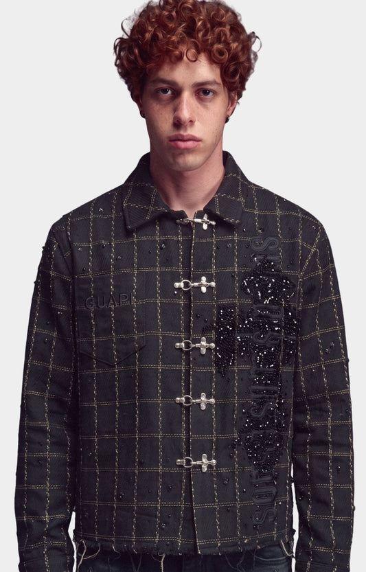 GUAPI OBSIDIAN BLACK GRID TOGGLE SHIRT