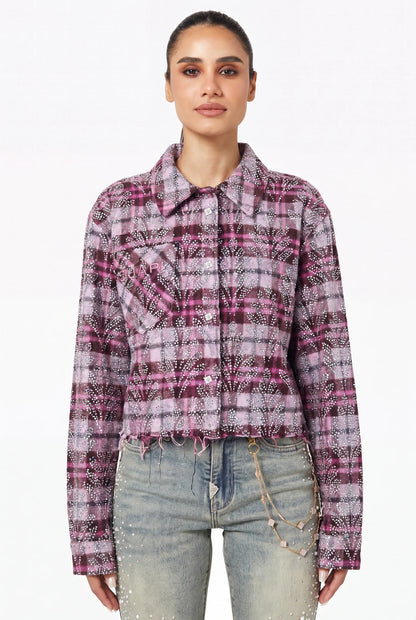 GUAPI Rose Embellished Cropped Flannel