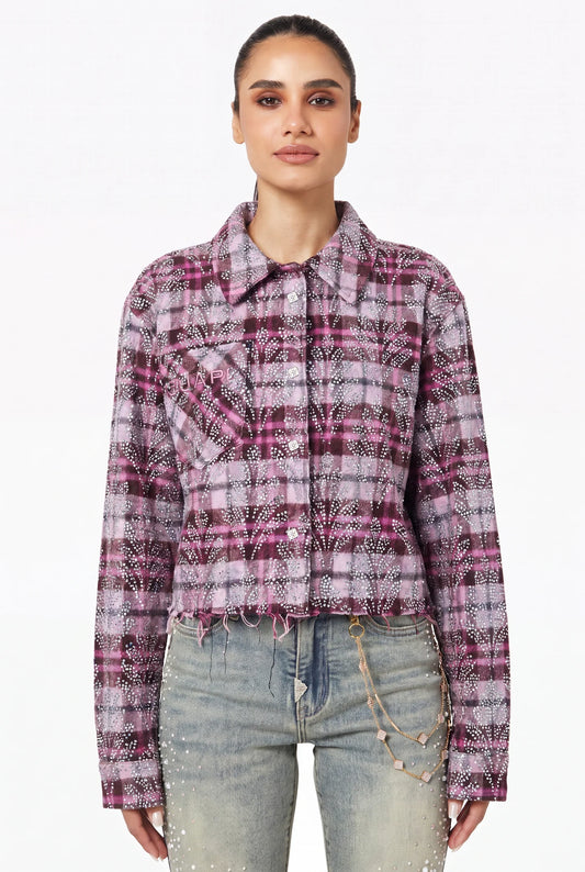 GUAPI Rose Embellished Cropped Flannel
