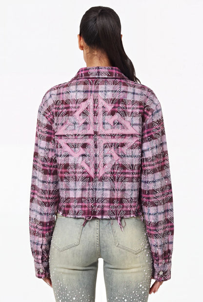 GUAPI Rose Embellished Cropped Flannel
