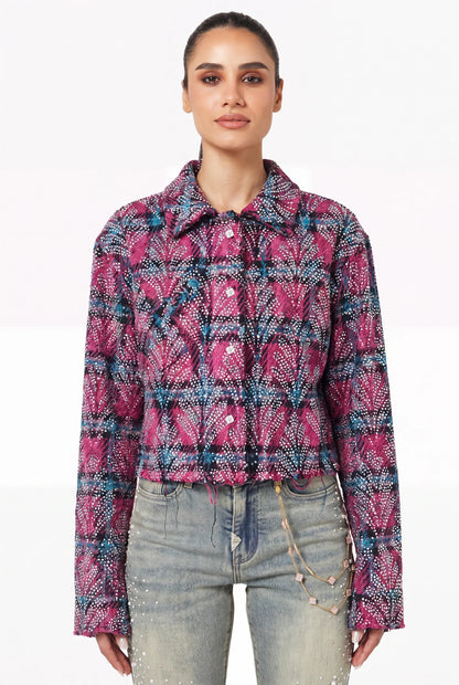 GUAPI Cotton Candy Embellished Cropped Flannel