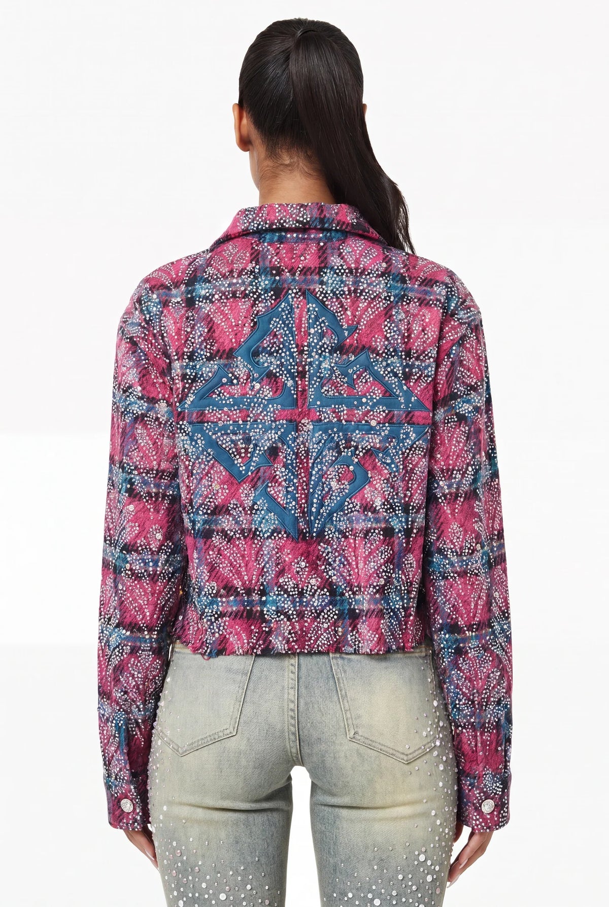 GUAPI Cotton Candy Embellished Cropped Flannel
