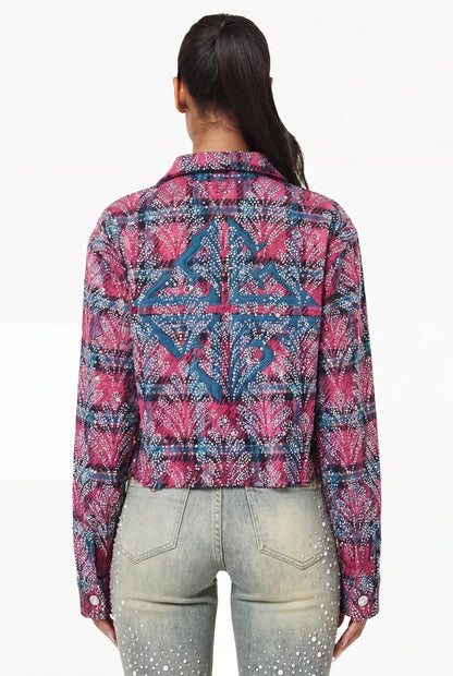 GUAPI Cotton Candy Embellished Cropped Flannel