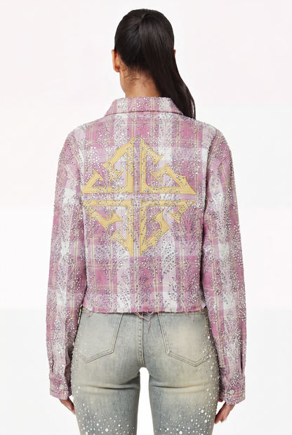 GUAPI Pink Embellished Cropped Flannel