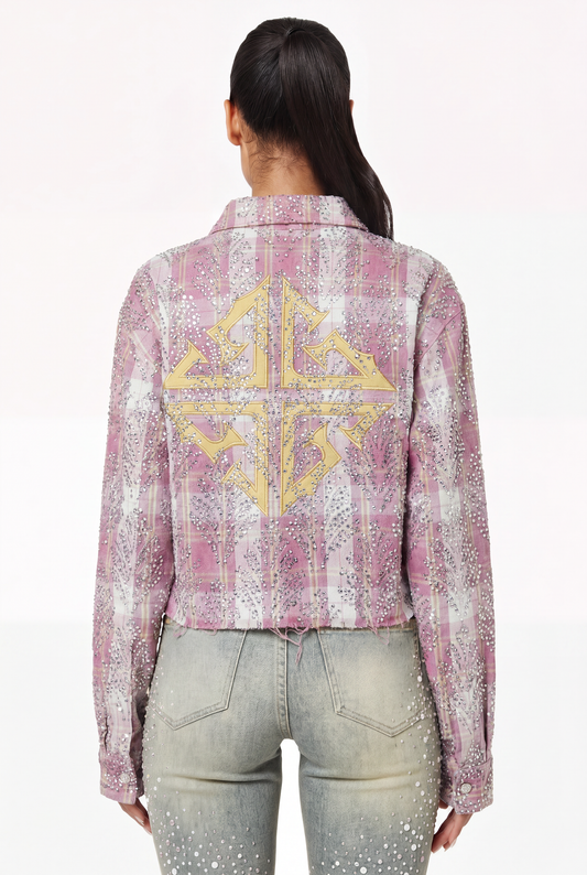 GUAPI Pink Embellished Cropped Flannel