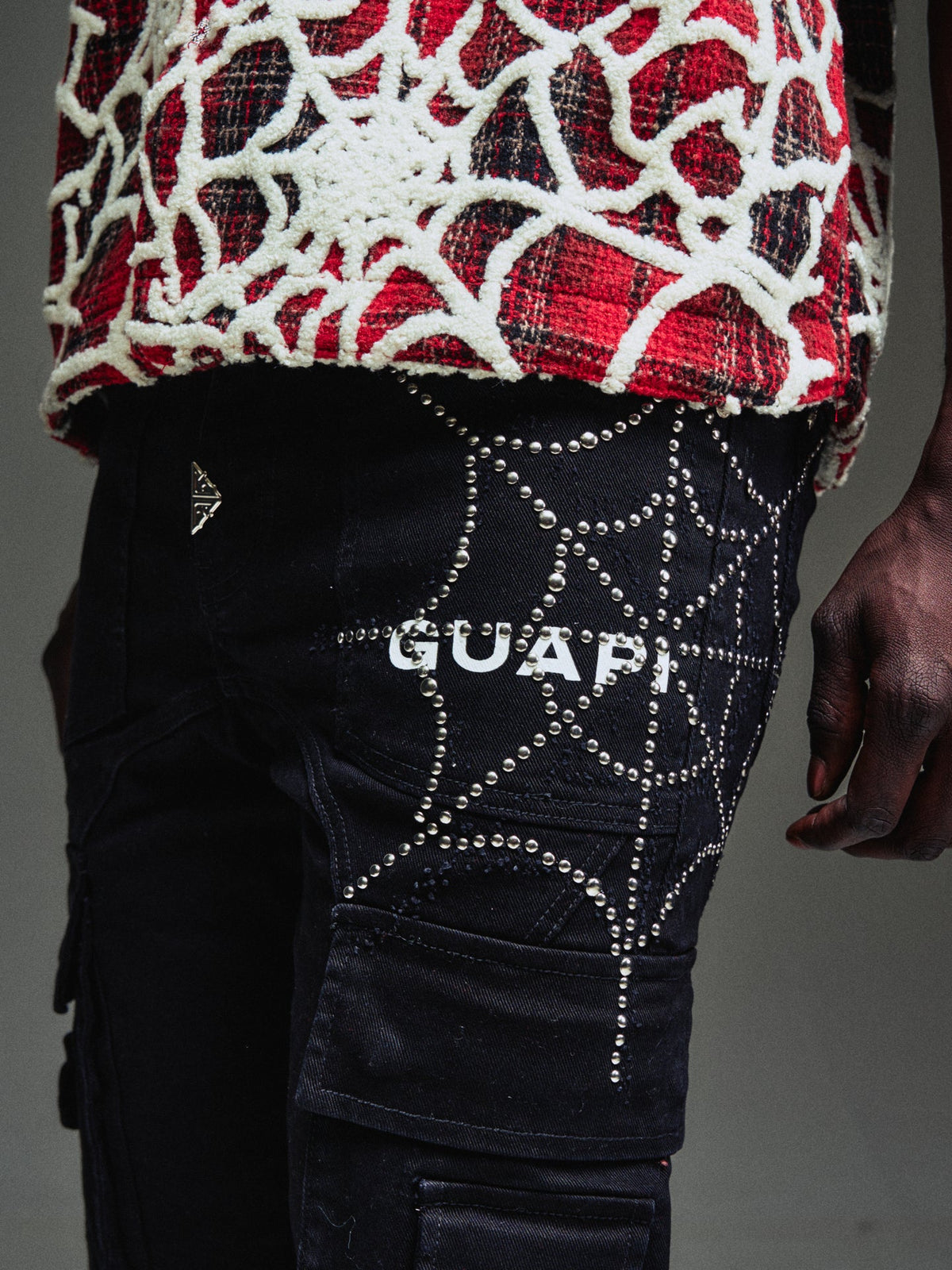 GUAPI Obsidian Black Spikes Cargo Denim