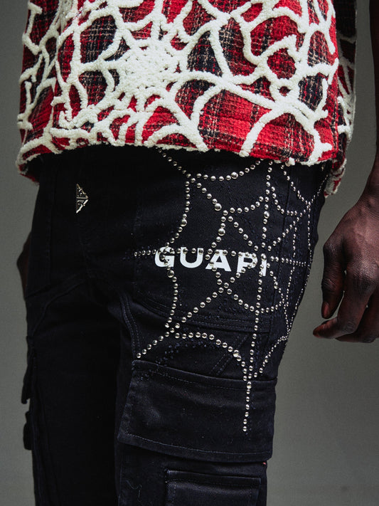 GUAPI Obsidian Black Spikes Cargo Denim