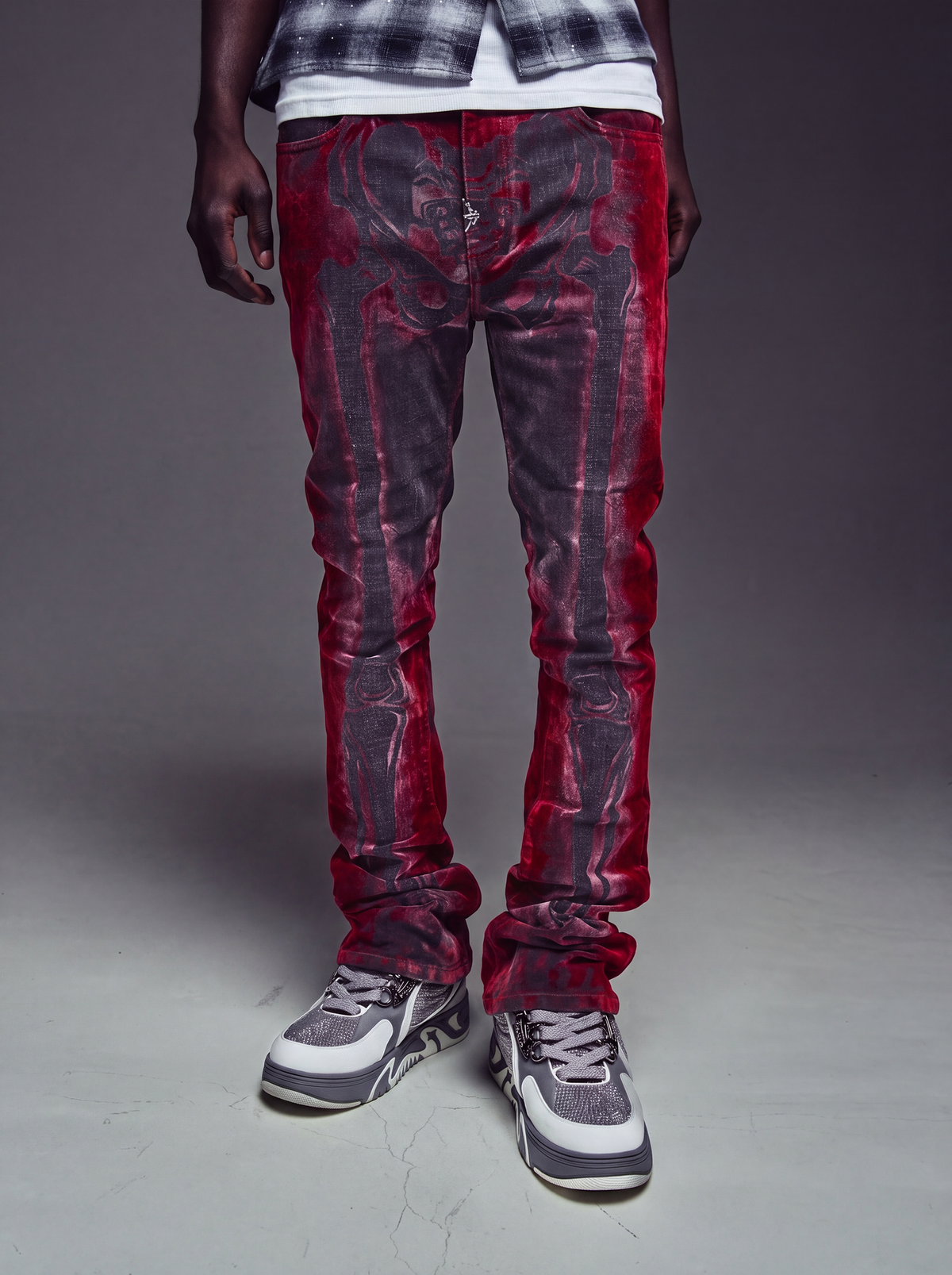 GUAPI Blood Red Laser Skeleton Denim