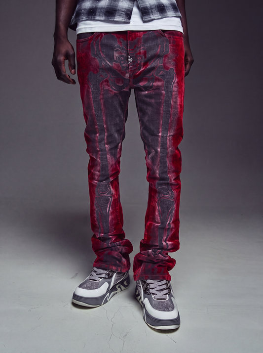 GUAPI Blood Red Laser Skeleton Denim