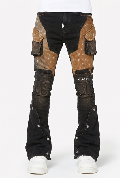 GUAPI Brown Cowhide Cargo Denim
