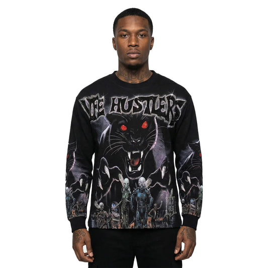 LIFE HUSTLERS BLACK PANTHER LONG SLEEVE TEE