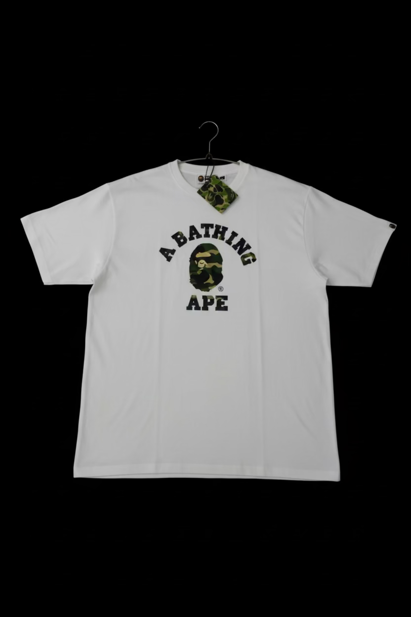 BATHING APE SCREEN CAMO COLLEGE T SHIRT WHITE
