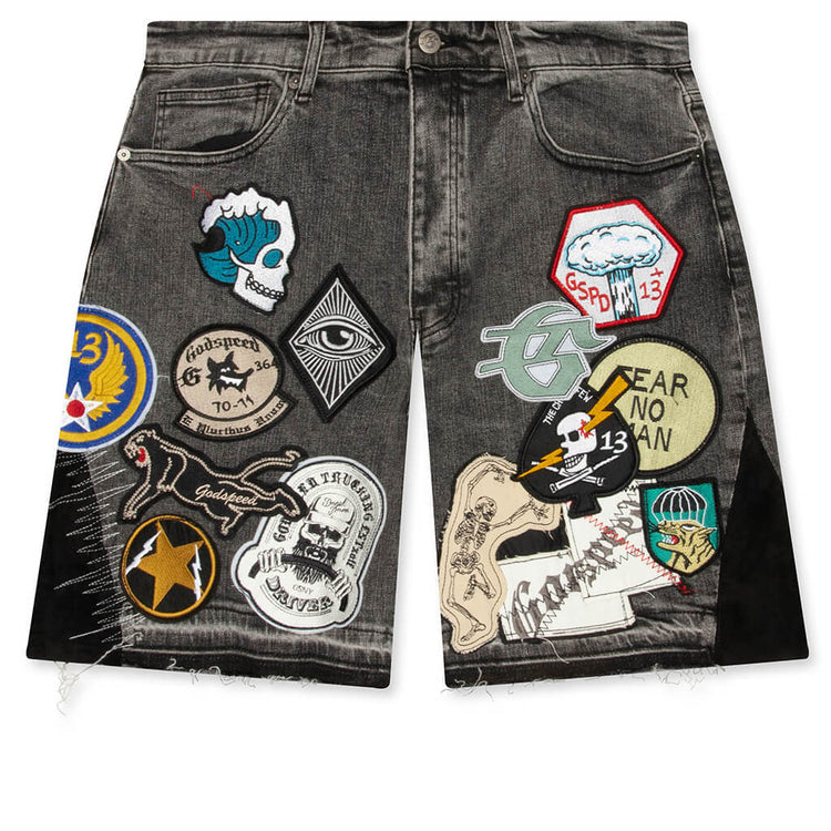 Godspeed New York PATCHWORK DENIM SHORTS V2-Grey