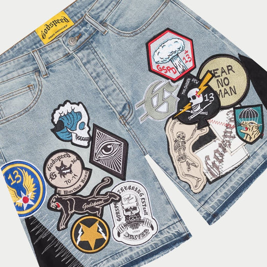 GODSPEED PATCHWORK DENIM SHORT V2 BLUE