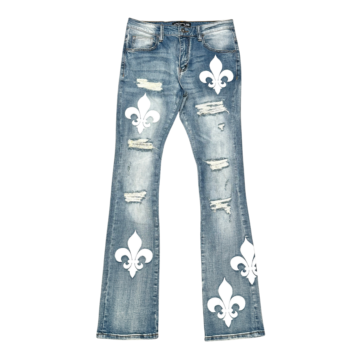 VICIOUS JEANS PREMIUM FLARED DENIM WITH ARTWORK ALL OVER