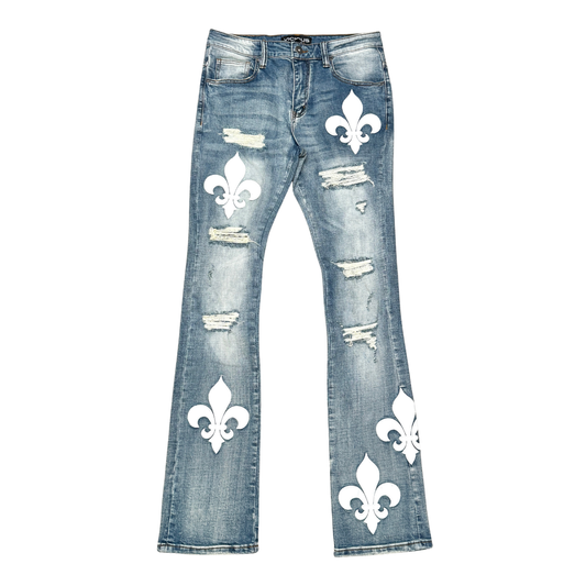 VICIOUS JEANS PREMIUM FLARED DENIM WITH ARTWORK ALL OVER