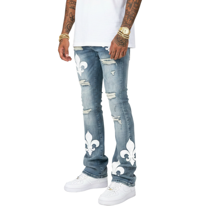 VICIOUS JEANS PREMIUM FLARED DENIM WITH ARTWORK ALL OVER