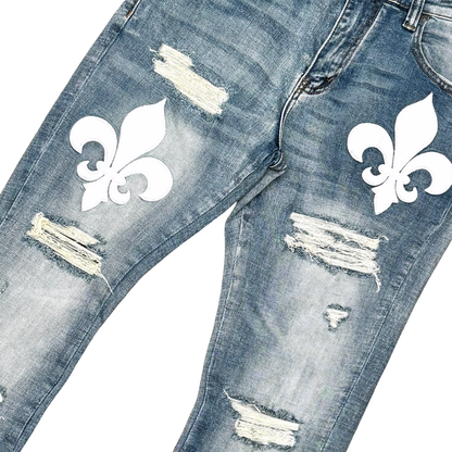 VICIOUS JEANS PREMIUM FLARED DENIM WITH ARTWORK ALL OVER
