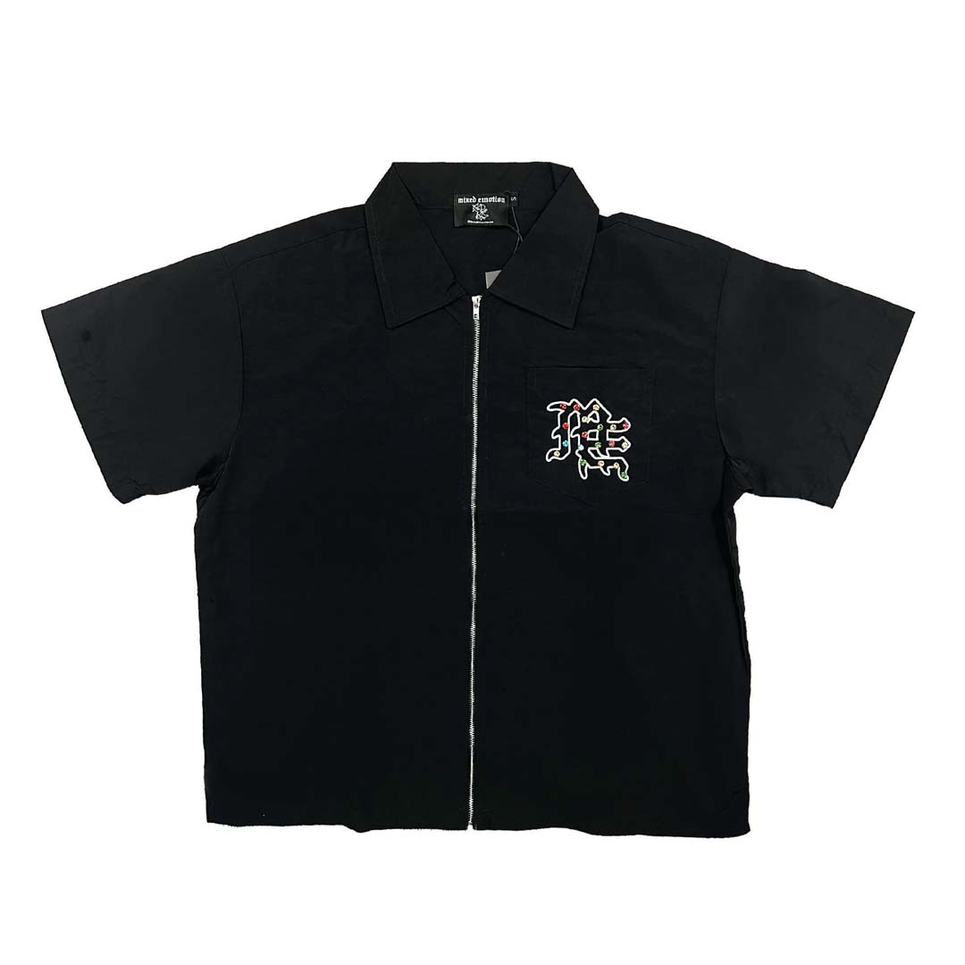 MIXED EMOTION RHINESTONE NYLON ZIP SHIRT