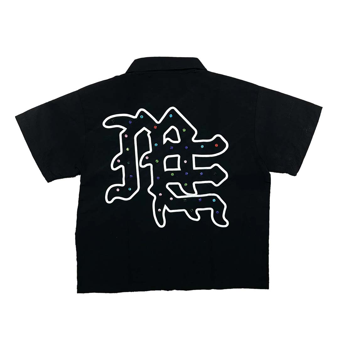 MIXED EMOTION RHINESTONE NYLON ZIP SHIRT