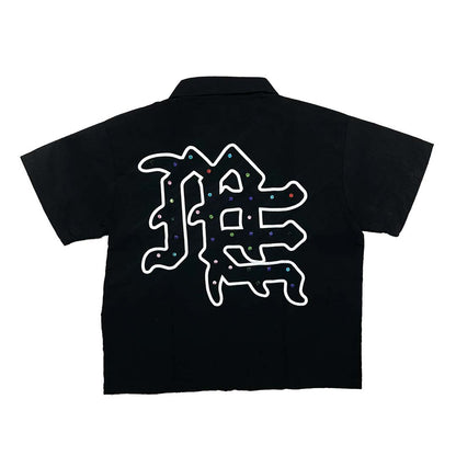 MIXED EMOTION RHINESTONE NYLON ZIP SHIRT