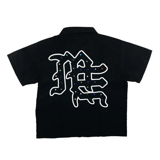 MIXED EMOTION RHINESTONE NYLON ZIP SHIRT