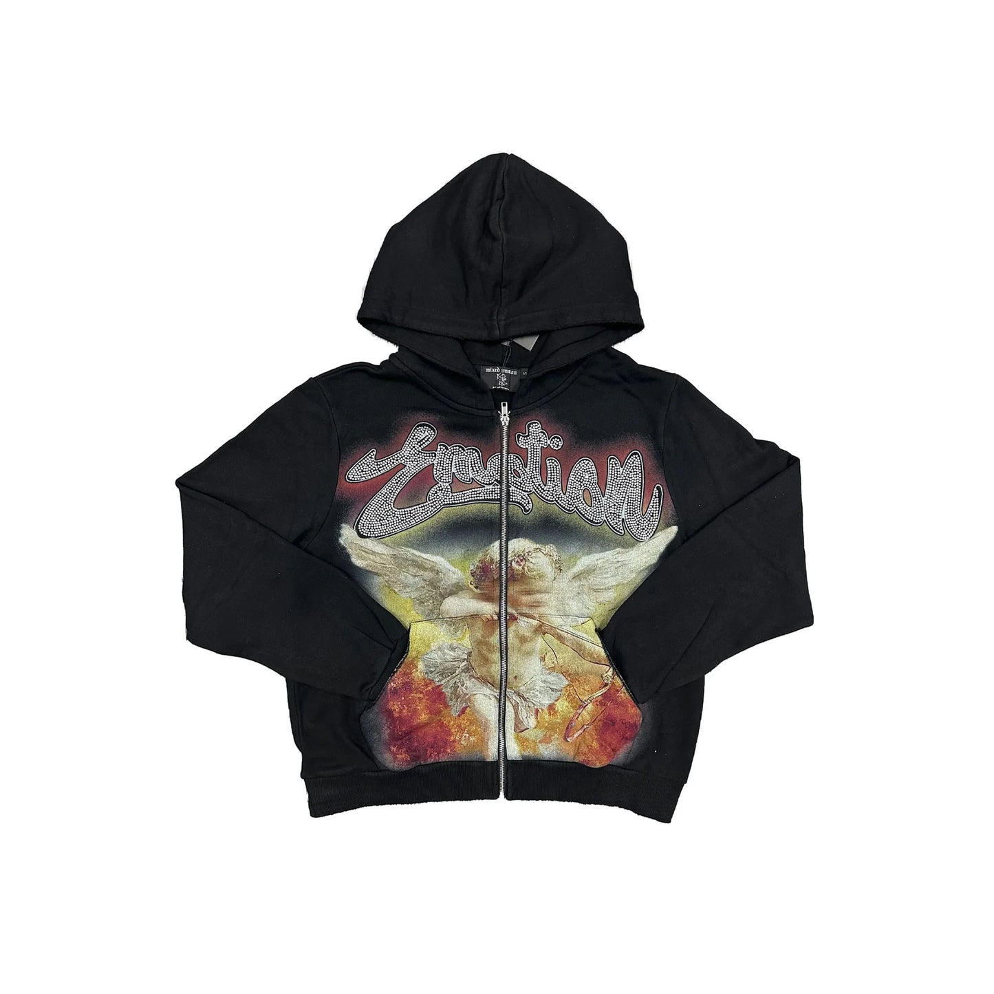 MIXED EMOTION ACID WASH RHINESTONE HOODIE