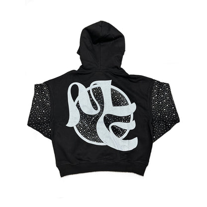 MIXED EMOTION FALLEN ANGEL RHINESTONE BLACK HOODIE WITH