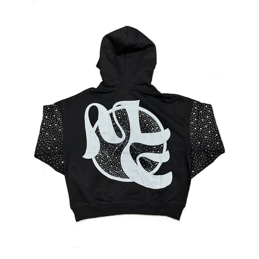 MIXED EMOTION FALLEN ANGEL RHINESTONE BLACK HOODIE WITH