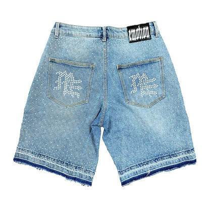 MIXED EMOTION ME RHINESTONE DENIM SHORT BLUE