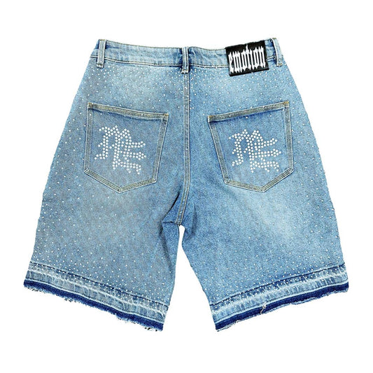 MIXED EMOTION ME RHINESTONE DENIM SHORT BLUE