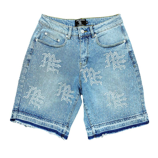 MIXED EMOTION ME RHINESTONE DENIM SHORT BLUE