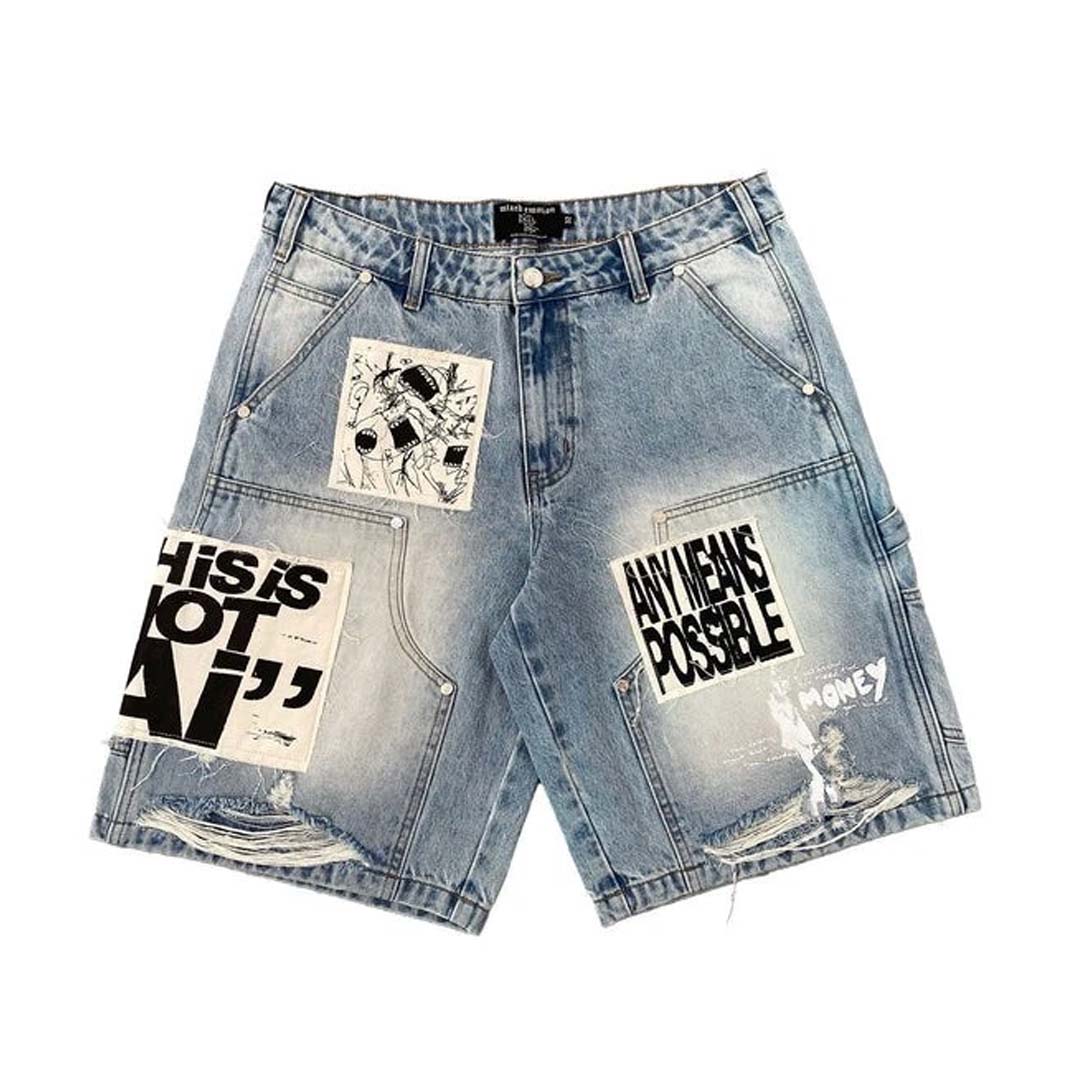 Mixed EMOTIONS AI DENIM SHORTS BLUE