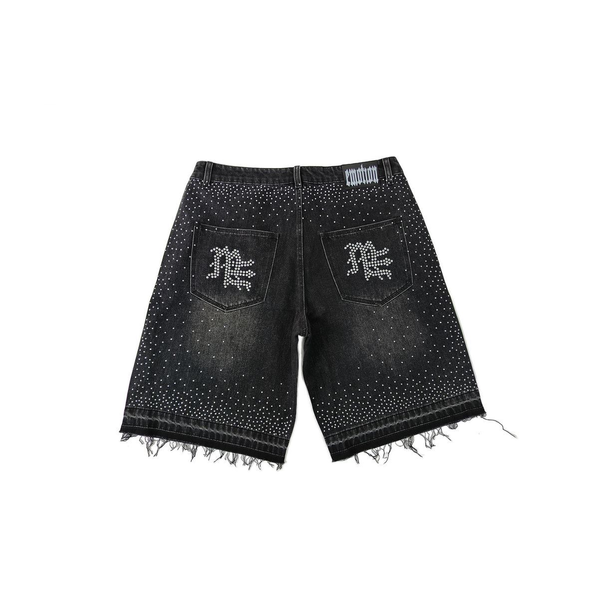 MIXED EMOTION ME RHINESTONE DENIM SHORT BLACK
