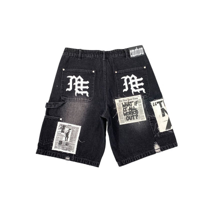 MIXED EMOTION BLACK AI DENIM SHORTS