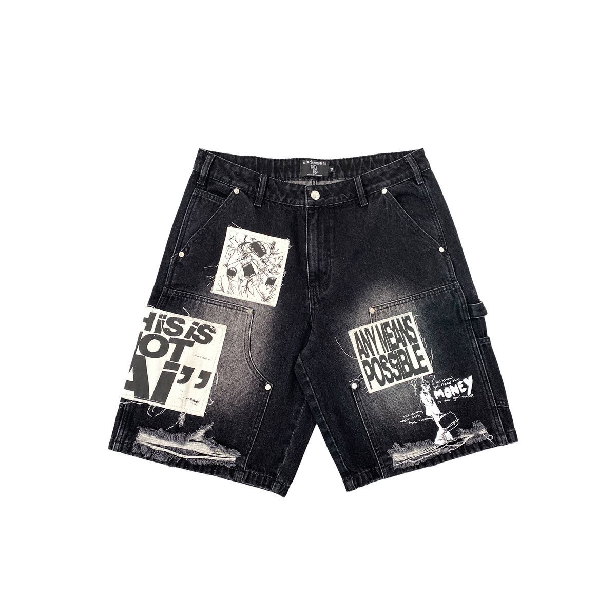 MIXED EMOTION BLACK AI DENIM SHORTS