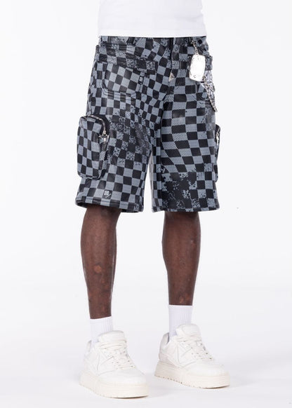 GUAPI Obsidian Black Checkerboard Leather Short
