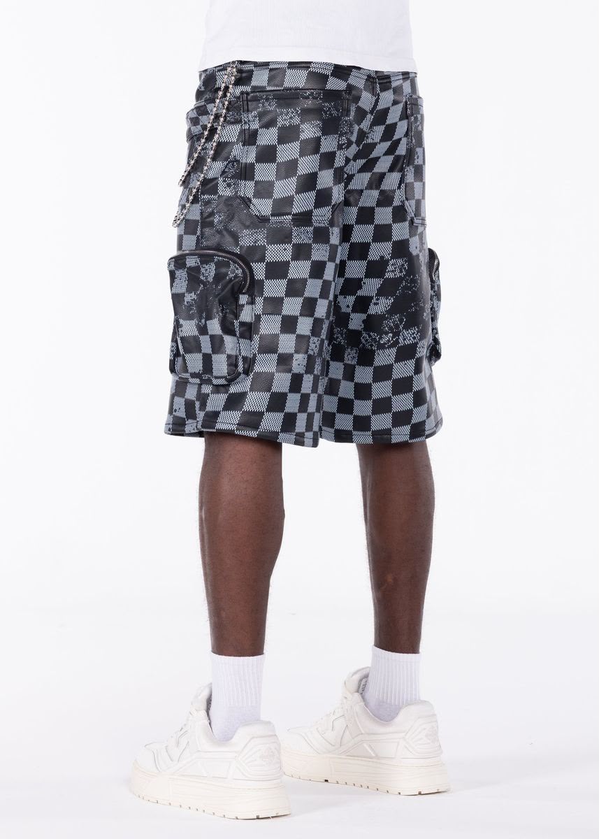 GUAPI Obsidian Black Checkerboard Leather Short