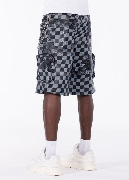 GUAPI Obsidian Black Checkerboard Leather Short