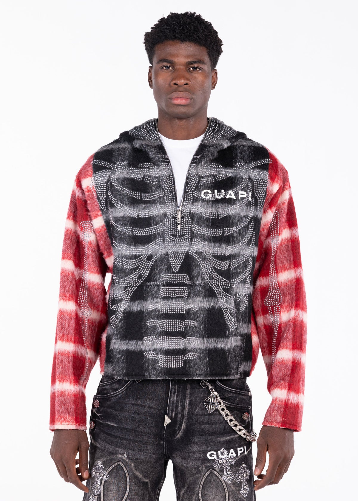 GUAPI Blood Red Skeleton Half Zip Hoodie