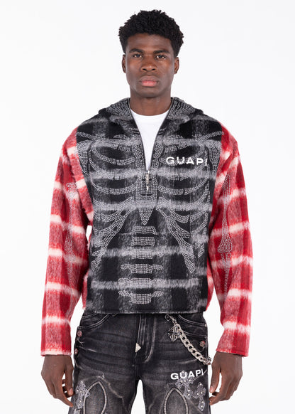 GUAPI Blood Red Skeleton Half Zip Hoodie