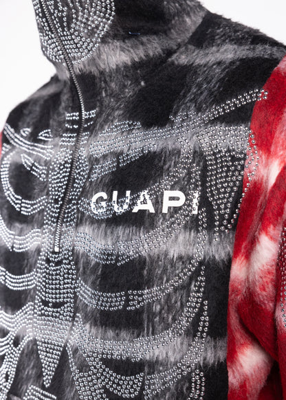 GUAPI Blood Red Skeleton Half Zip Hoodie